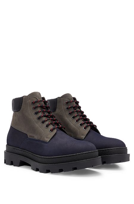 Nubuck half boots with full lining and logo collar , Dark Blue