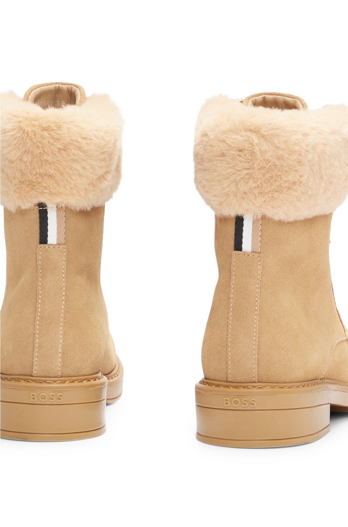 BOSS - Suede lace-up boots with faux-fur collar