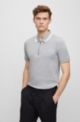 Slim-fit polo shirt in cotton with zipper neck, Silver