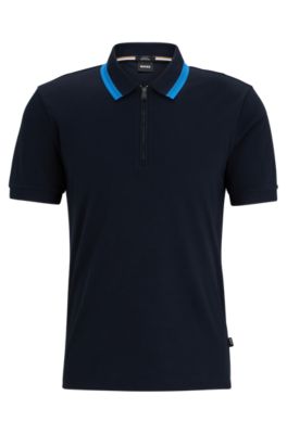 BOSS - Slim-fit polo shirt in cotton with zipper neck