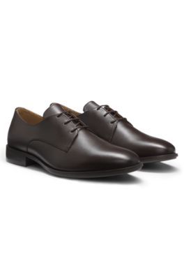 Embossed-logo Derby shoes in leather, Dark Brown