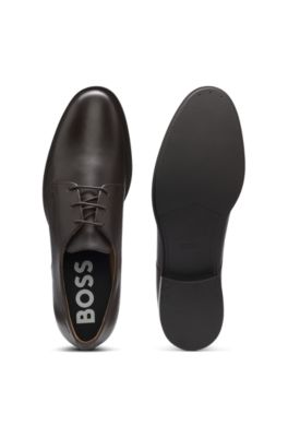 Embossed-logo Derby shoes in leather, Dark Brown