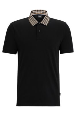 BOSS - Cotton-jersey polo shirt with houndstooth collar