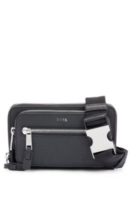 BOSS - Crossbody bag in grained leather with logo lettering