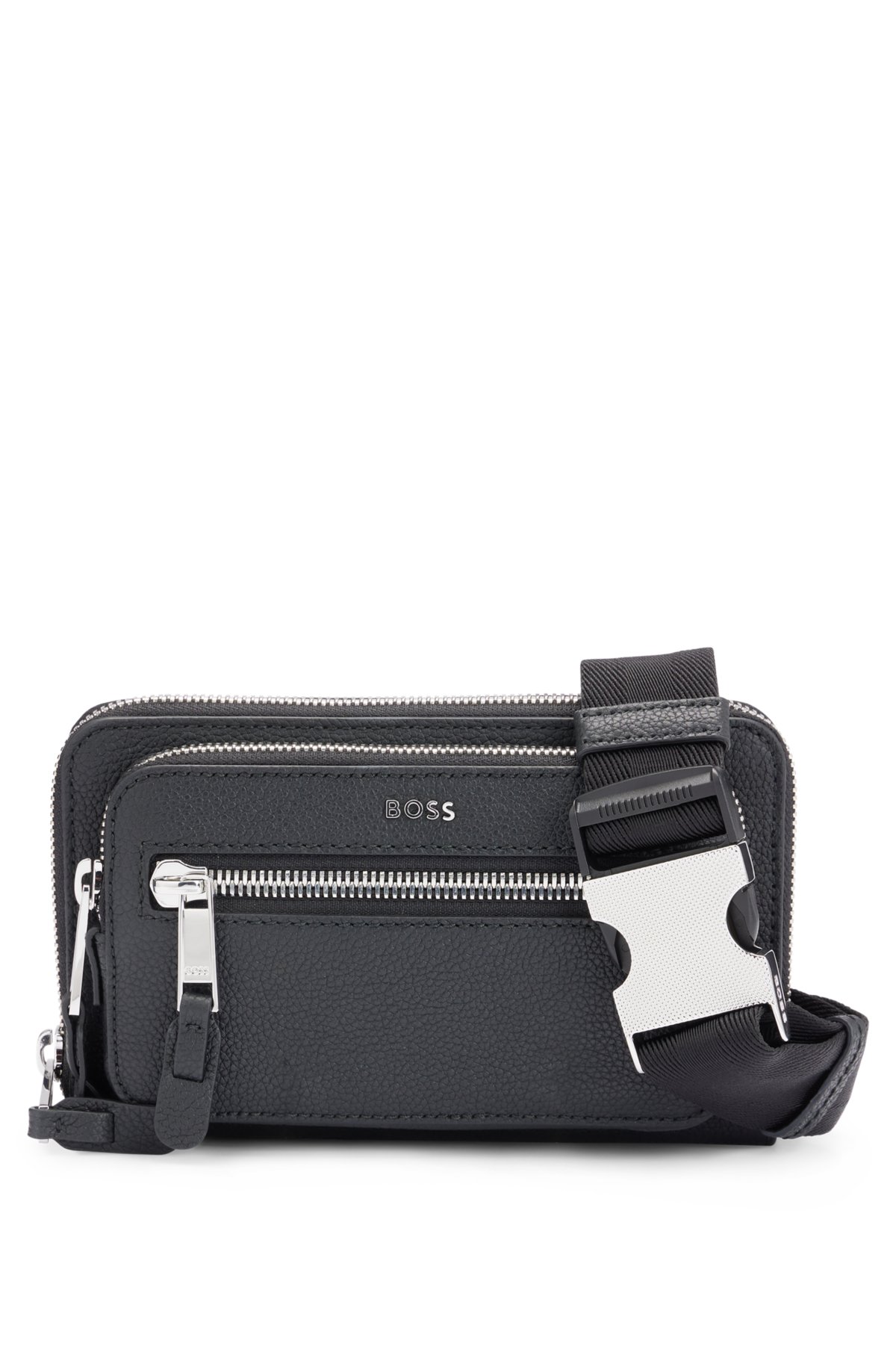 BOSS - Crossbody bag in grained leather with logo lettering