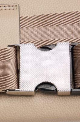 Crossbody bag in grained leather with logo lettering, Light Beige