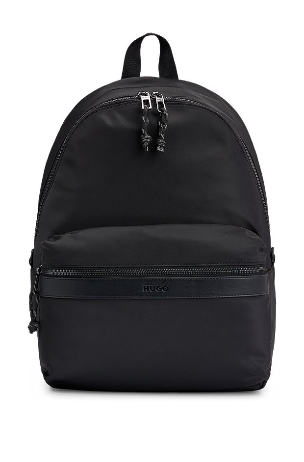Logo-strap backpack in mixed structures, Black