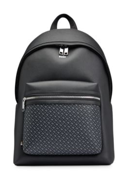 Hugo Boss Structured Backpack With Monogram Detailing In Black