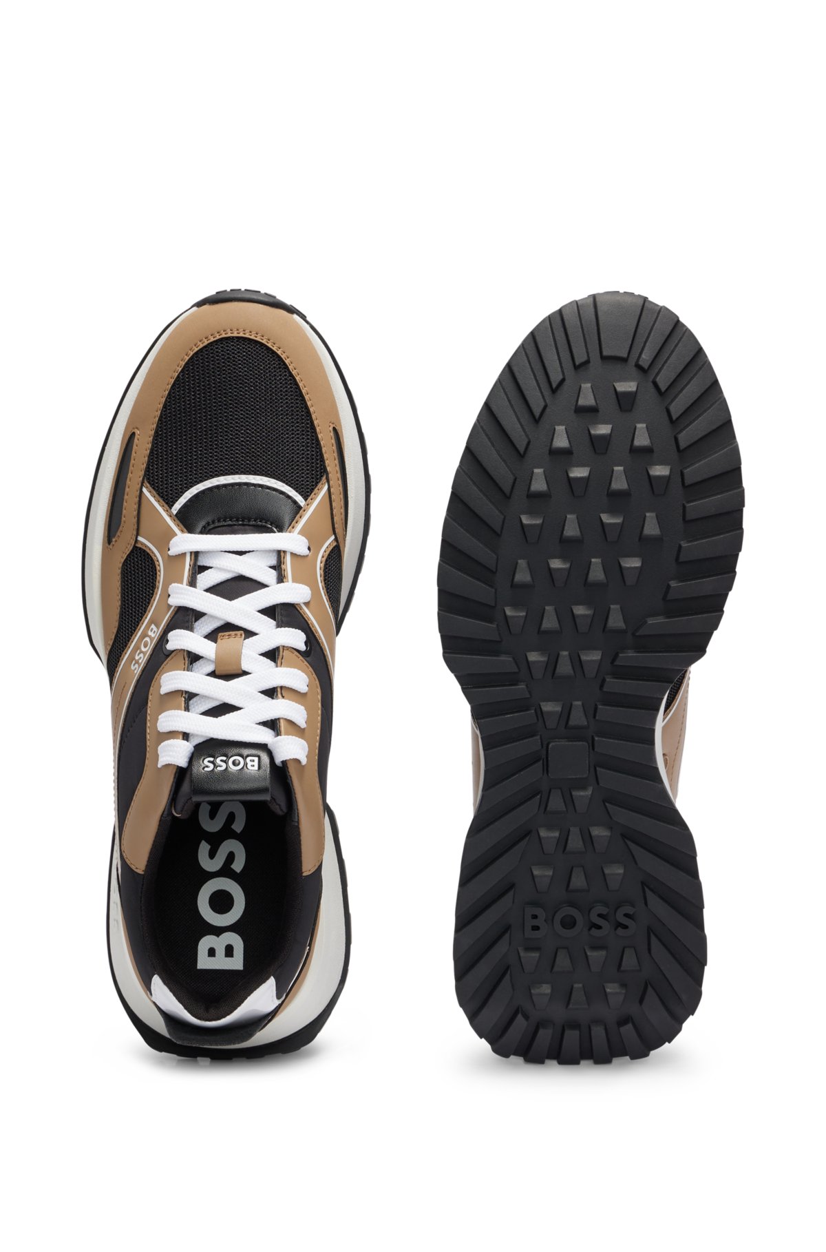 BOSS - Mixed-material trainers with faux-leather trims