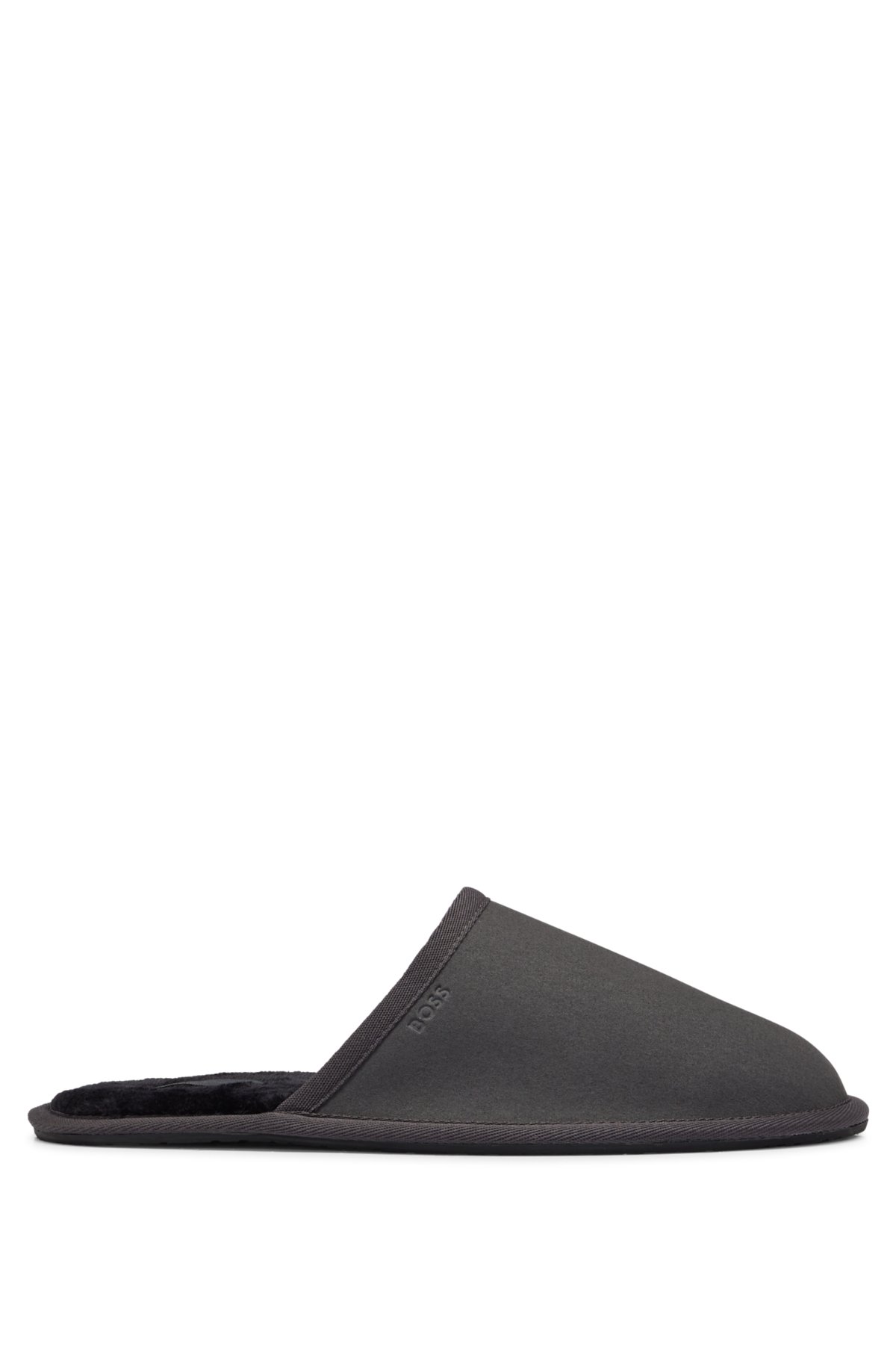 Faux-suede slippers with rubber sole, Dark Grey