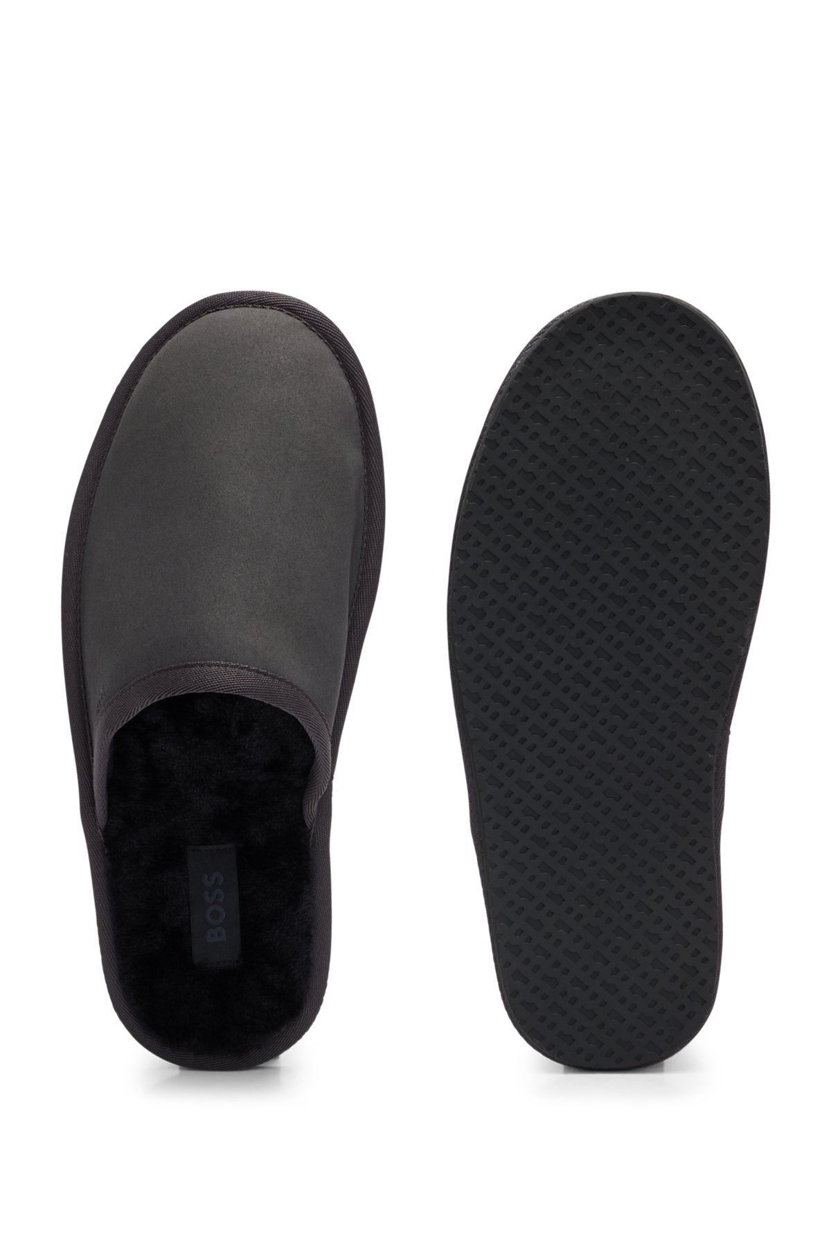 Faux-suede slippers with rubber sole, Dark Grey
