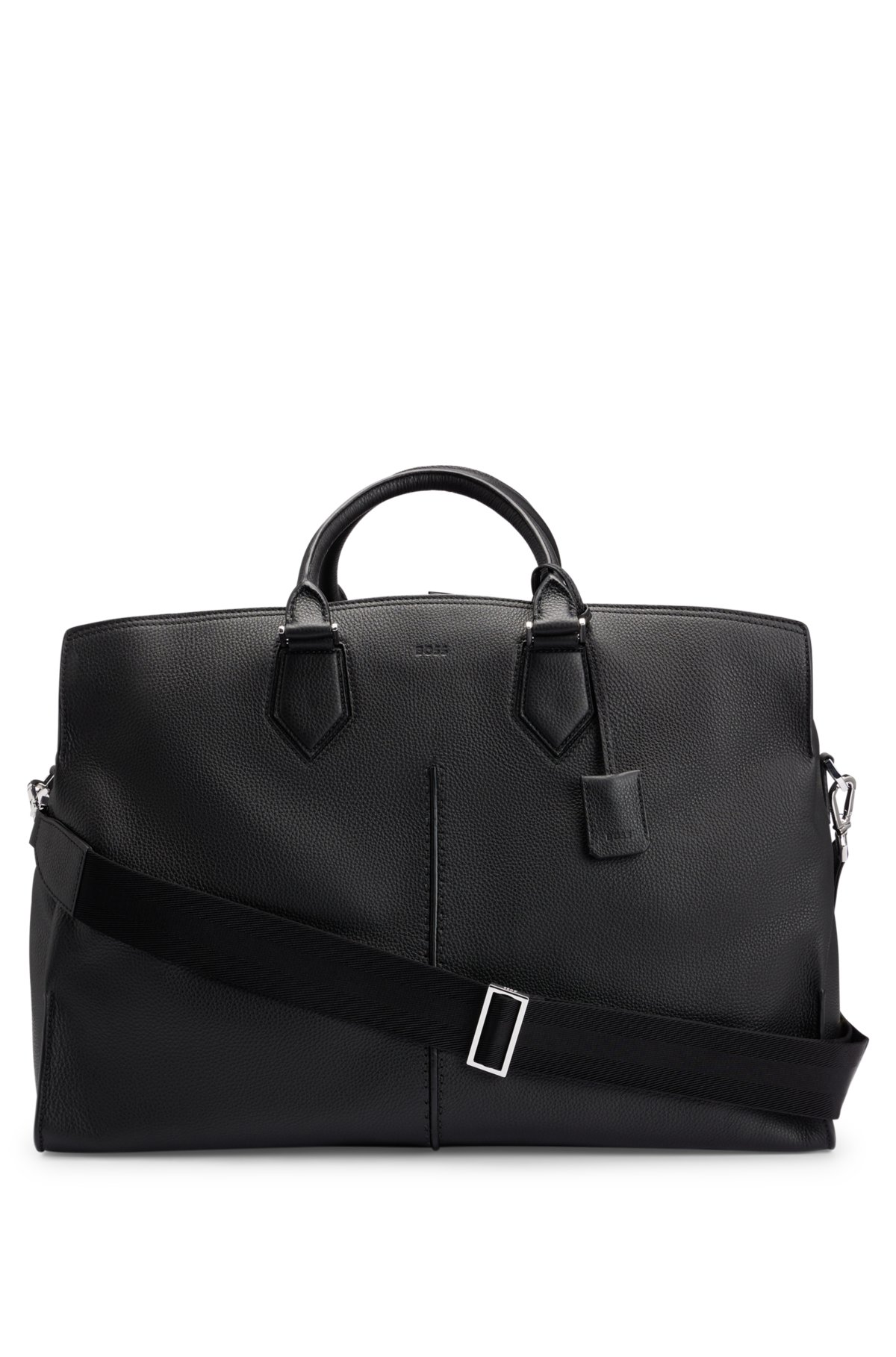 BOSS - Holdall in grained Italian leather with embossed logo