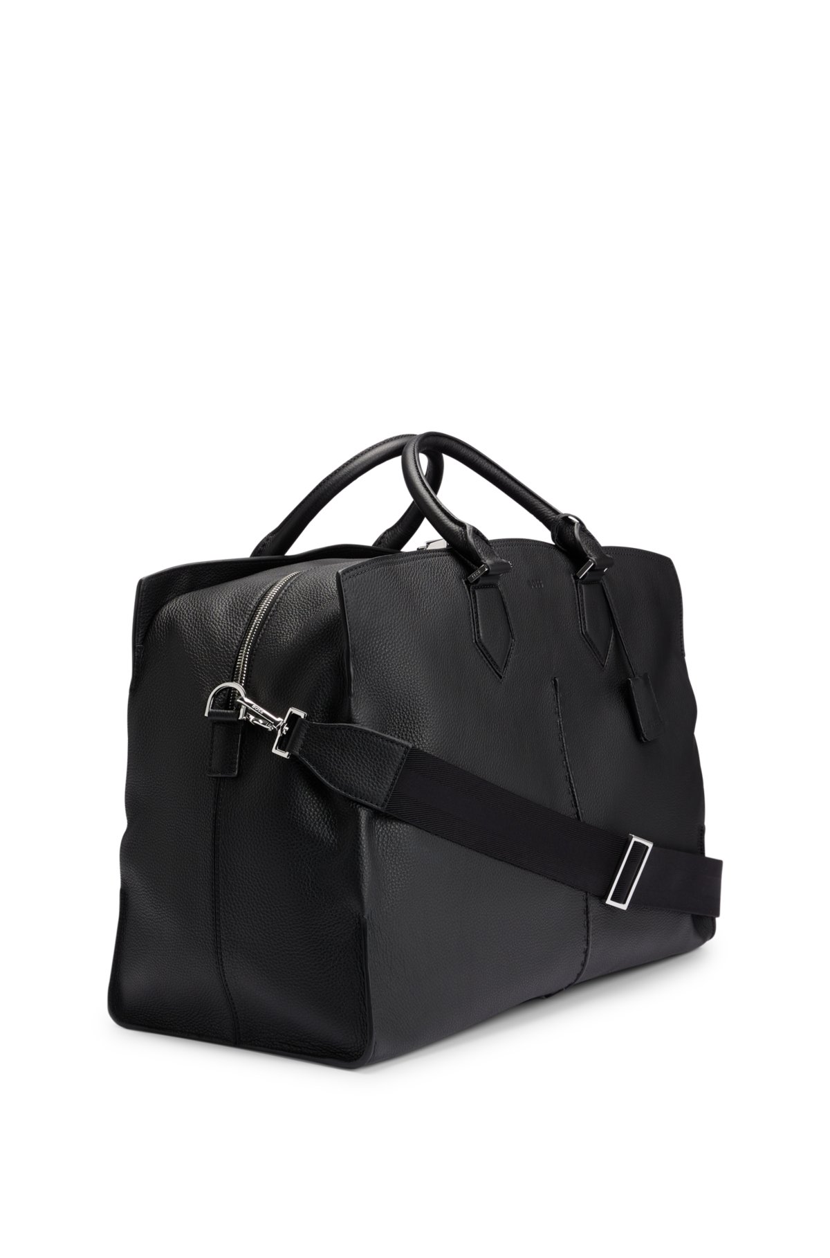 Holdall in Grained Italian Leather with Embossed Logo- Black | Men's Business Bags