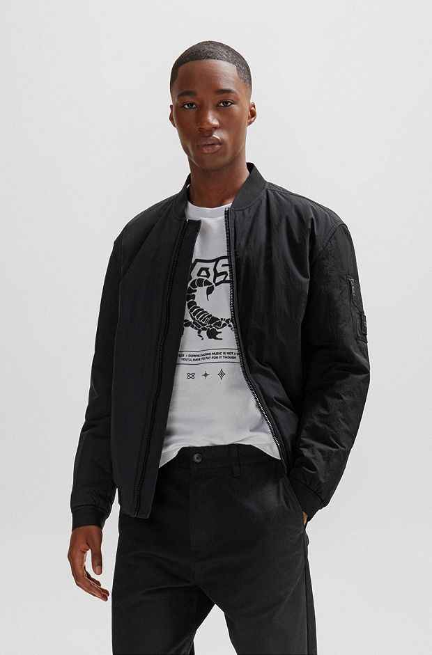 Relaxed-fit jacket in mixed water-repellent materials, Black