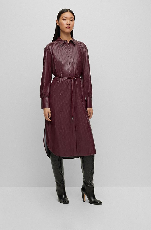 Relaxed-fit shirt dress in embossed fabric, Light Red
