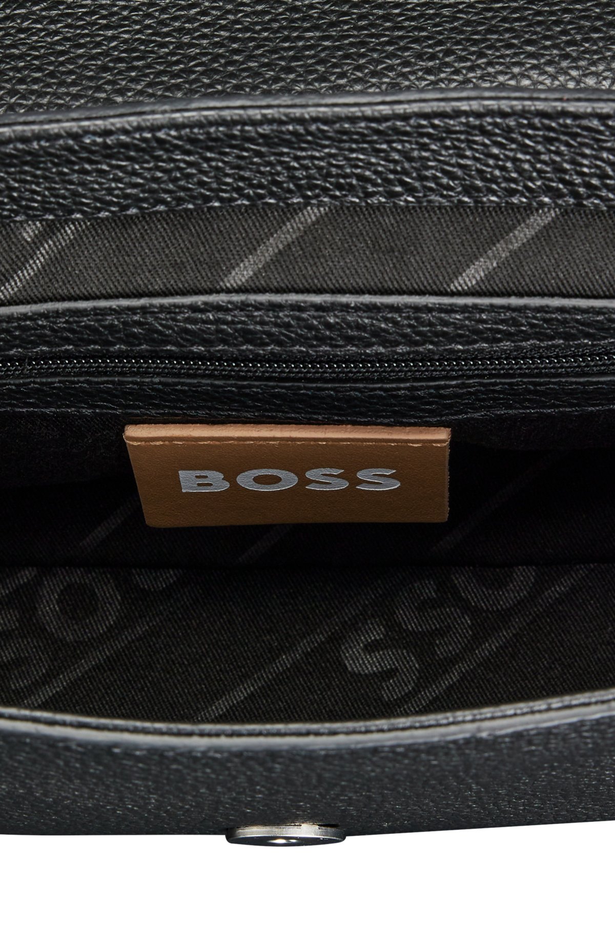 BOSS - Grained-leather shoulder bag with logo lettering