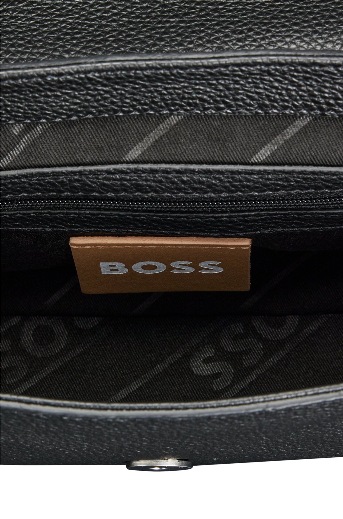 logo - BOSS shoulder Grained-leather lettering bag with