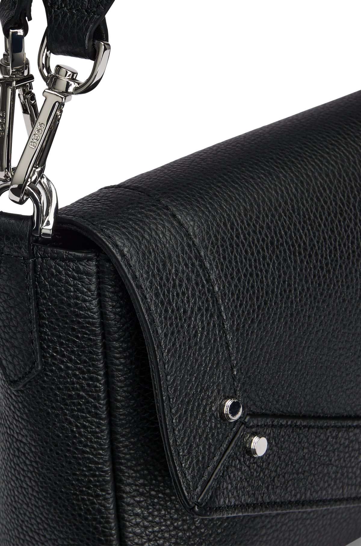 BOSS - Grained-leather shoulder bag with logo lettering