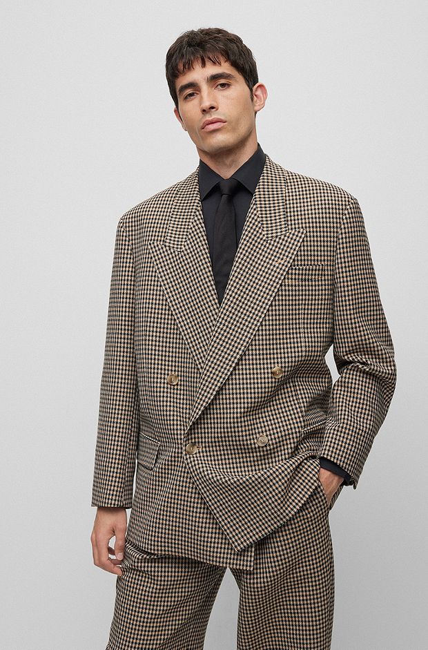 Relaxed-fit jacket in checked stretch cloth, Beige