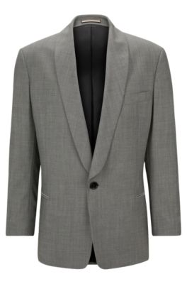 Hugo Boss Relaxed-fit Jacket In Mohair-look Virgin Wool In Dark Grey
