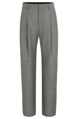 Hugo Boss Relaxed-fit Pants In Mohair-look Virgin Wool In Dark Grey