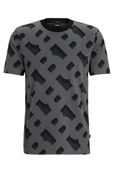 Monogram-jacquard T-shirt in mercerized stretch cotton, Black