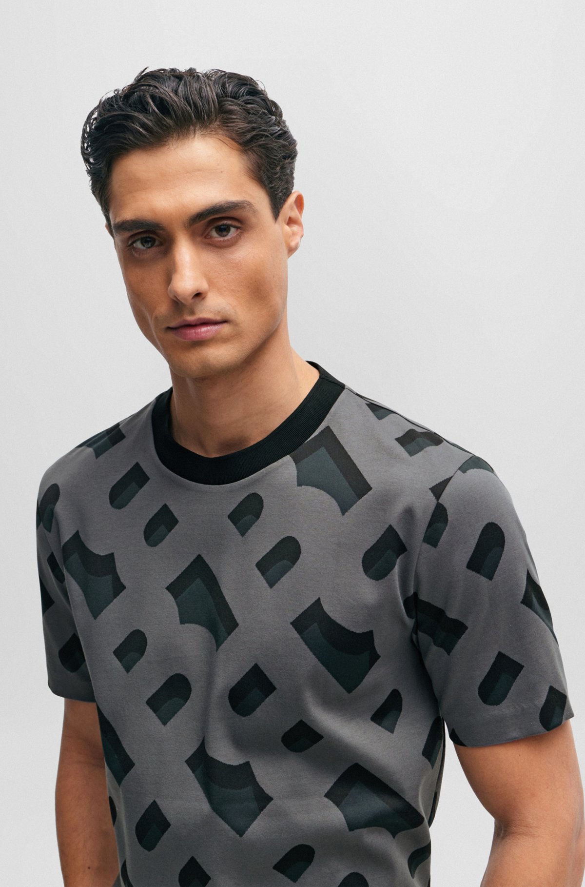 BOSS - Monogram-jacquard T-shirt in mercerized stretch cotton | T-Shirts