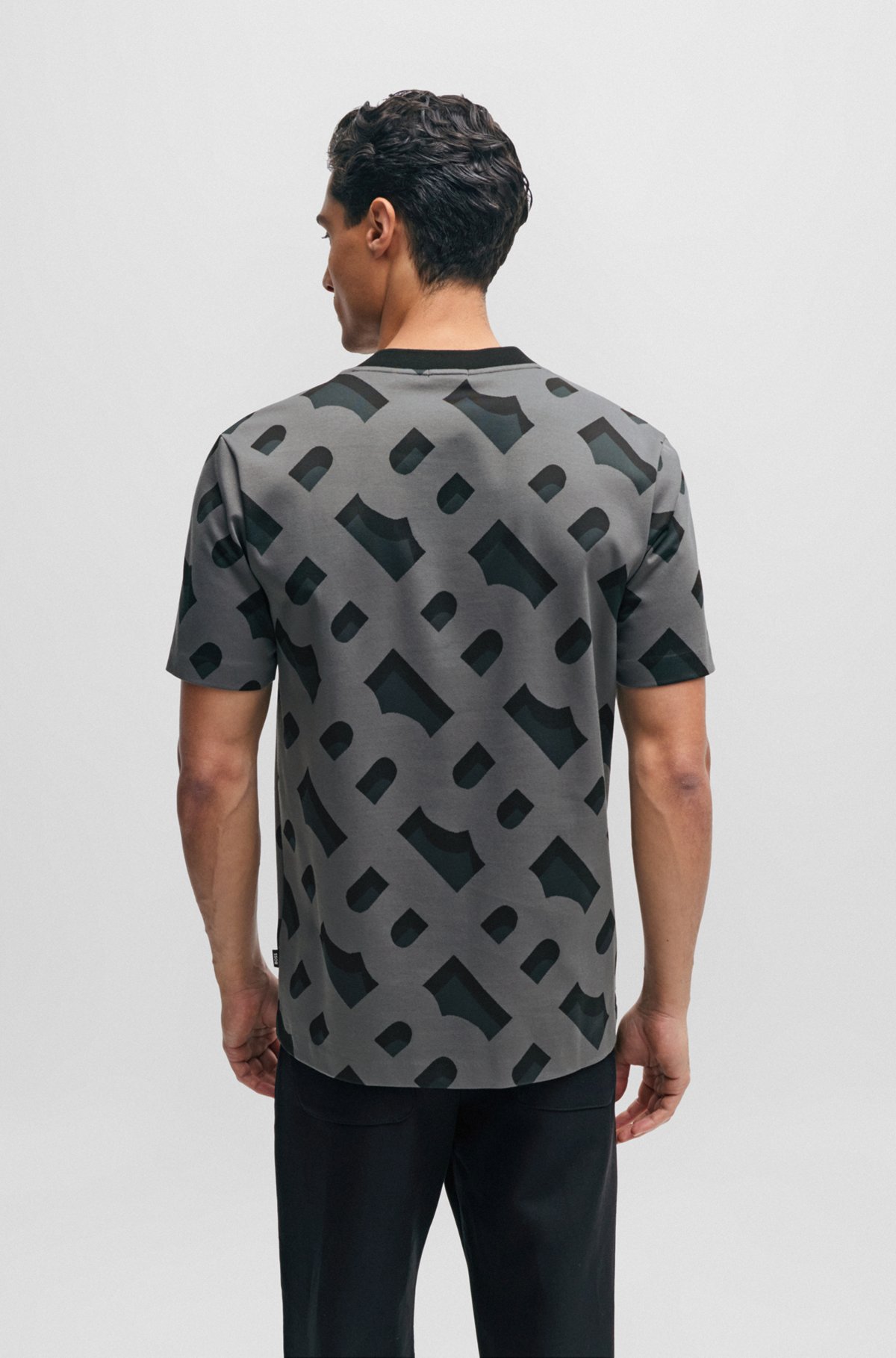 BOSS - Monogram-jacquard T-shirt in mercerized stretch BOSS - Monogram-jacquard T-shirt in mercerized stretch