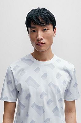 BOSS - Monogram-jacquard T-shirt in mercerized stretch cotton