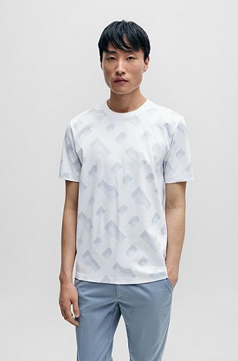 Monogram-jacquard T-shirt in mercerized stretch cotton, White