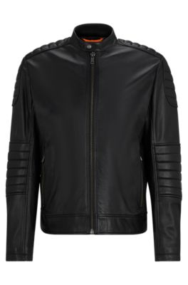 BOSS - Regular-fit jacket in lamb leather with quilting detail