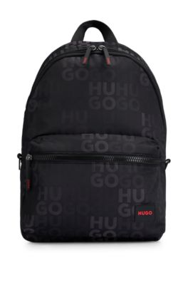 Hugo Stacked-logo-pattern Backpack With Branded Rubber Patch In Black