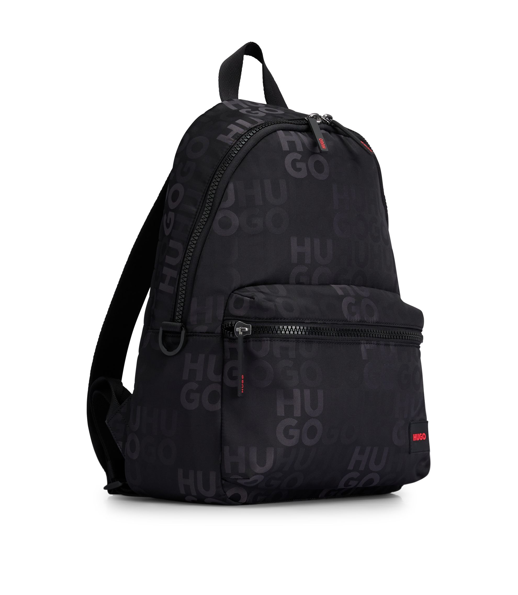 HUGO - Stacked-logo-pattern backpack with branded rubber patch - Black