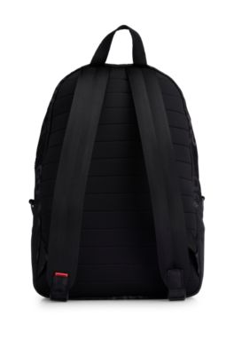 Stacked-logo-pattern backpack with branded rubber patch, Black