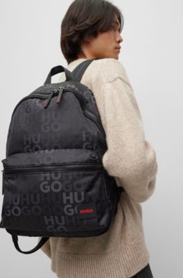 HUGO - Stacked-logo-pattern backpack with branded rubber