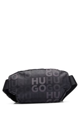 Stacked-logo-pattern belt bag with branded rubber patch, Black