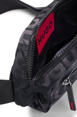 Stacked-logo-pattern belt bag with branded rubber patch, Black