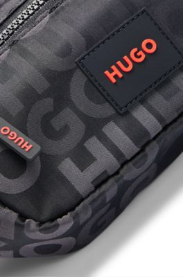 Stacked-logo-pattern belt bag with branded rubber patch, Black