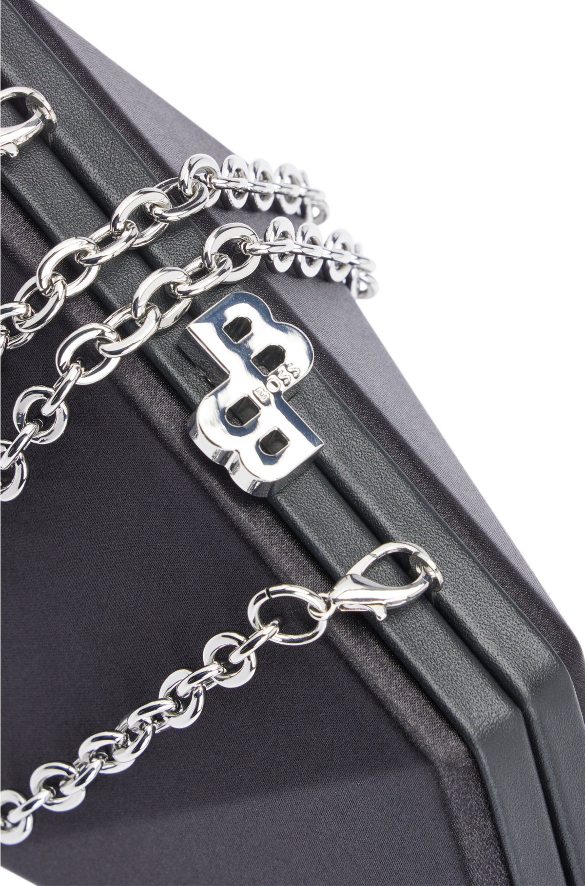 Black Satin Chain Strap Clutch Bag