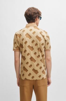 Monogram-jacquard polo shirt in mercerized stretch cotton, Beige