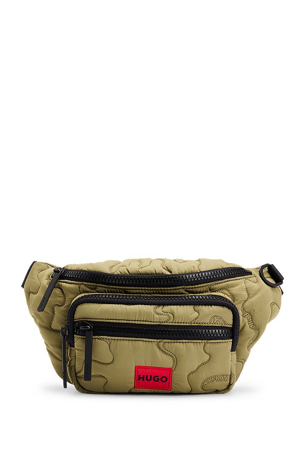 Belt bag with embroidered camouflage pattern, Dark Green
