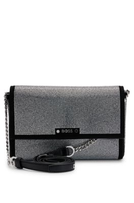 Shop Hugo Boss Suede Mini Bag With Crystal Embellishments In Black