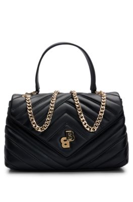 BOSS - Quilted shoulder bag with monogram trim and chain