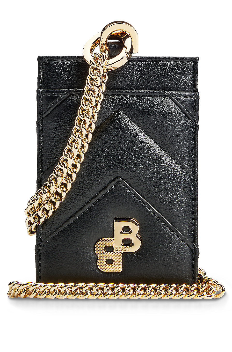 BOSS - Quilted card holder with chain strap and monogram trim