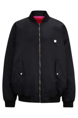 Shop Hugo Oversize-fit Bomber Jacket In Water-repellent Fabric In Black