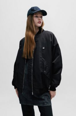 HUGO - Oversize-fit bomber jacket in water-repellent fabric - Black