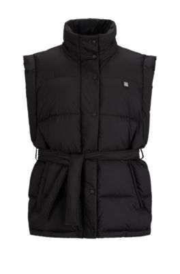 Water-repellent regular-fit padded gilet with belt, Black