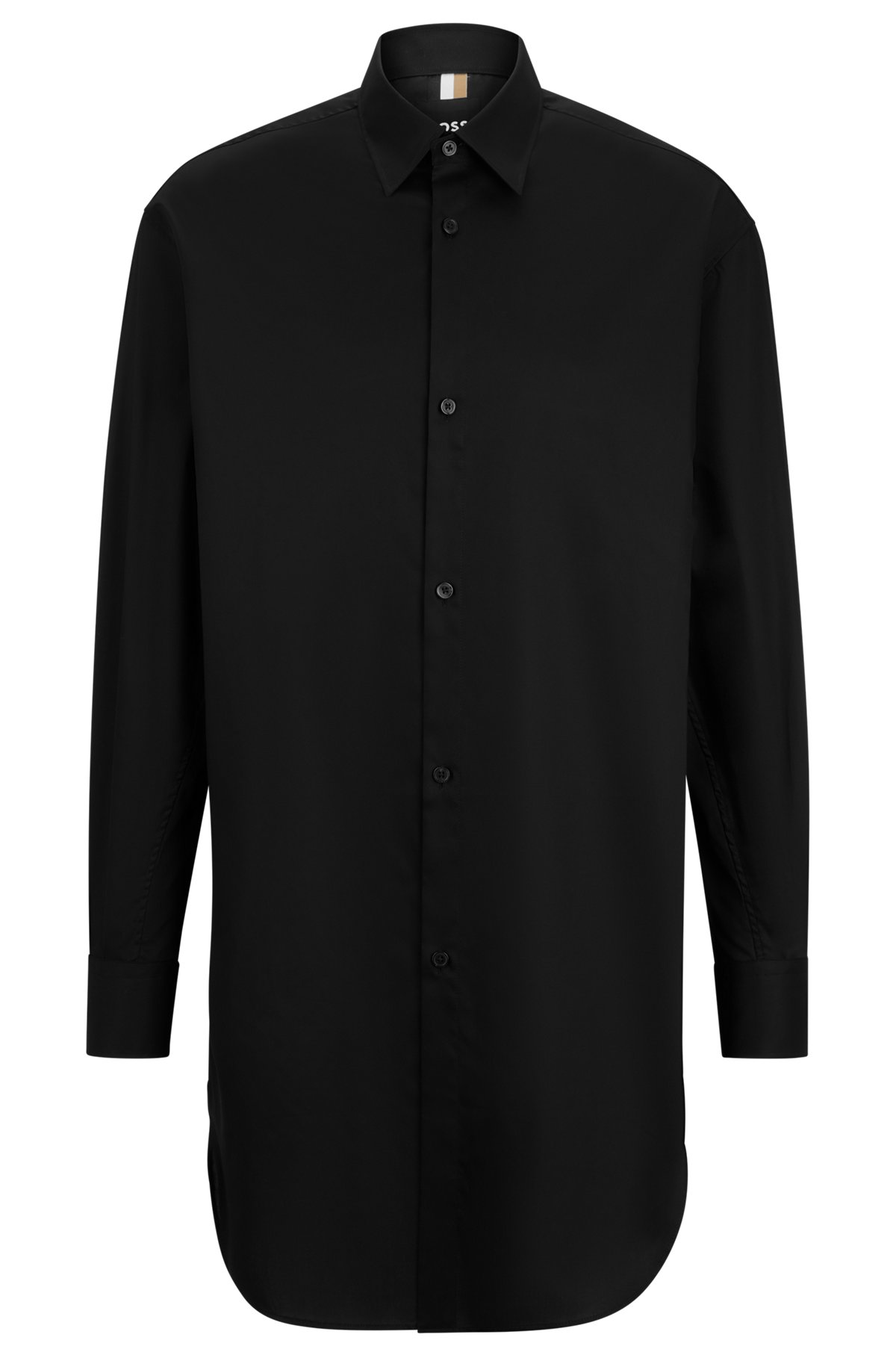 Camisa regular fit extralarga de popelín de algodón de planchado fácil, Negro