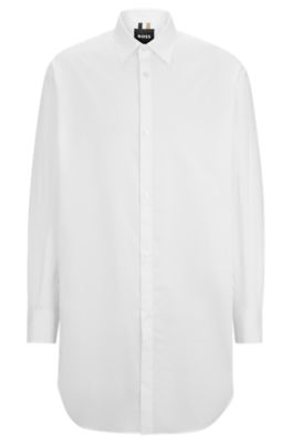 BOSS - Longline regular-fit shirt in easy-iron cotton poplin | Rundhalsshirts