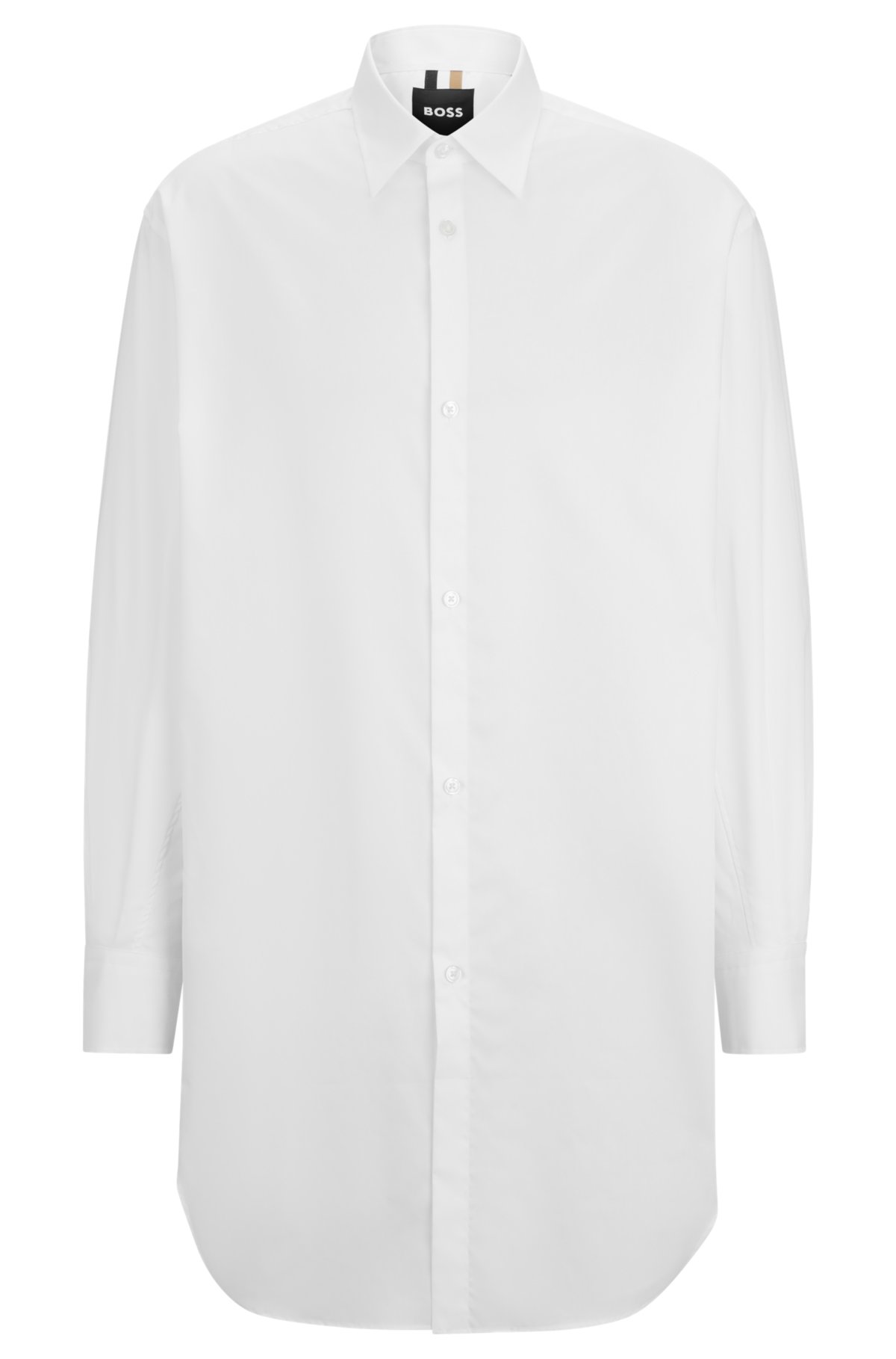 Longline regular-fit shirt in easy-iron cotton poplin, White